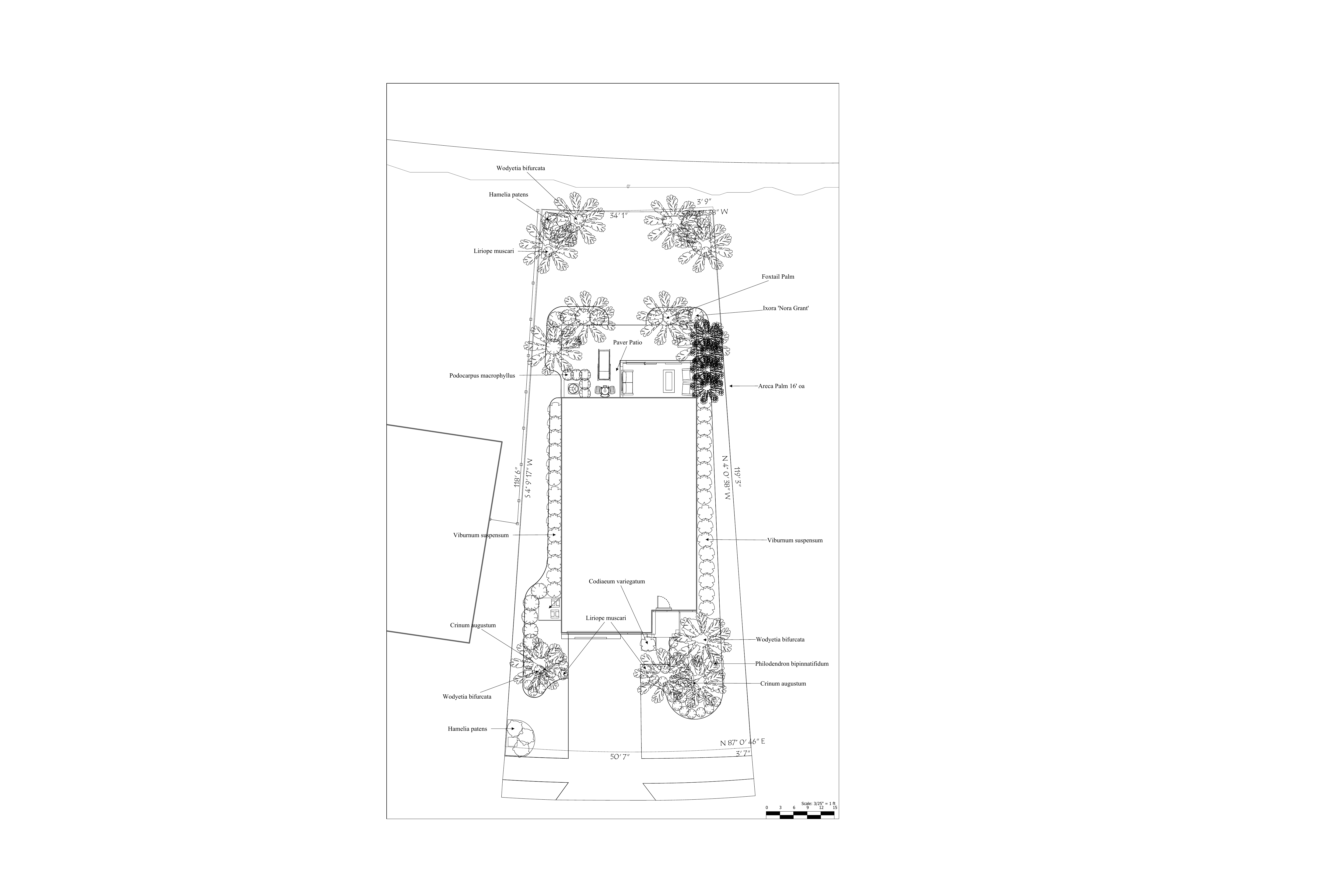 Technical two-dimensional landscape plan for the Sunset Sapphire Residence