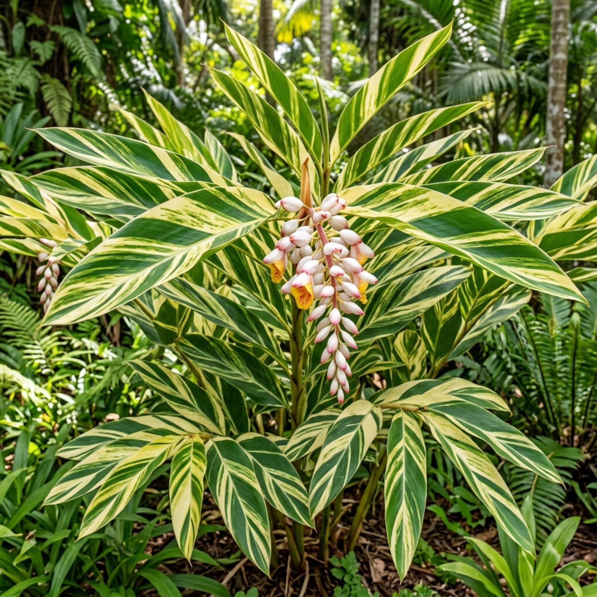 Variegated Shell Ginger, Alpinia zerumbet ‘Variegata’